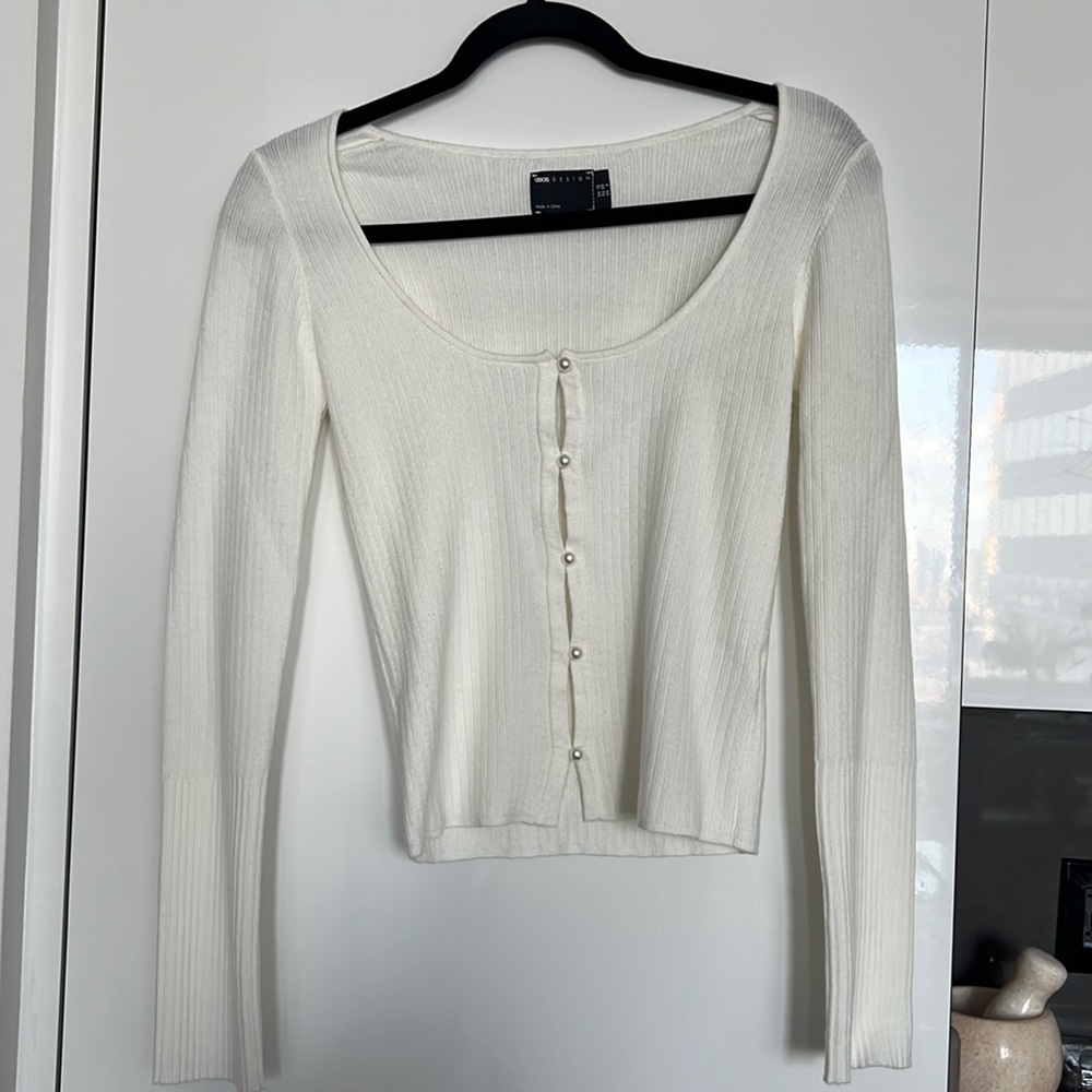 ASOS cream sweater with pearl buttons